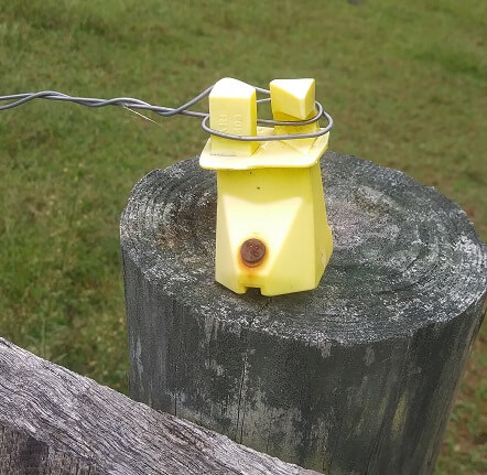 cheap yellow wood post insulator breaks with light pressure, causing me to troubleshoot electric fences